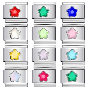 五角星形微镶彩石意大利模块手链不锈钢冲压水晶石弹力表带链礼物