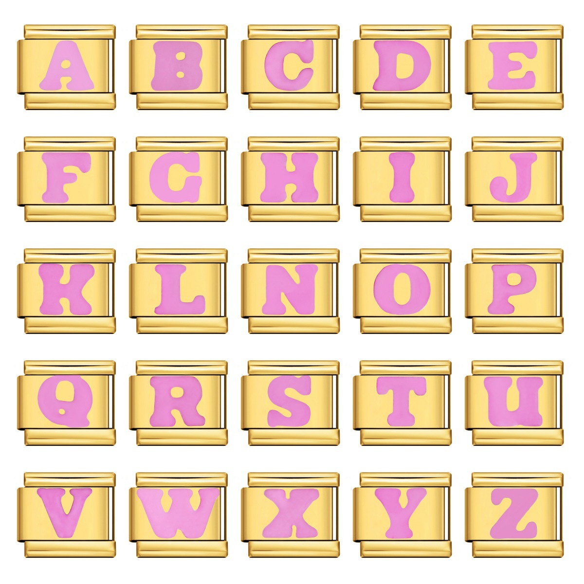 金色凹面粉色字母DIY意大利模块手链表带礼物 Italian bracelet