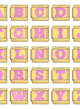 金色凹面粉色字母DIY意大利模块手链表带礼物 Italian bracelet