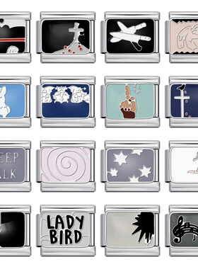 2件DIY意大利模块手链不锈钢滴油焊接图案拼接表带链情侣闺蜜礼物