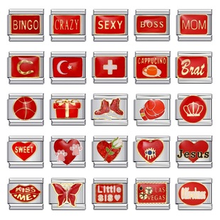 新款红色系不锈钢手环 焊接个性滴油DIY弹力拼接意大利模块手链