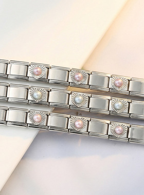 爱心珠子意大利模块手链DIY弹力拼接不锈钢表带链情侣闺蜜礼物