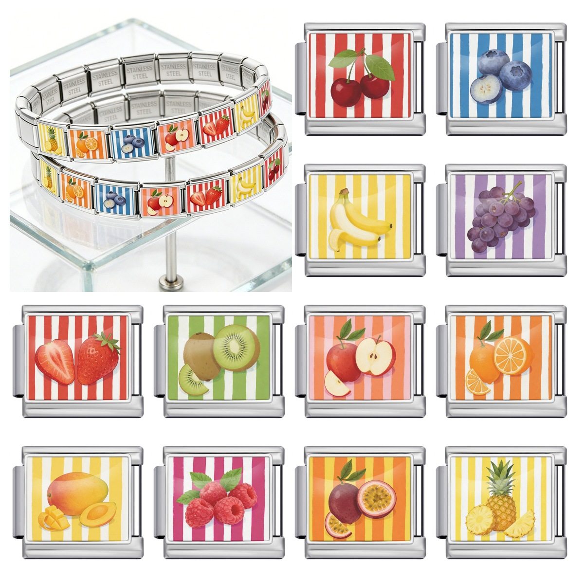 水果系列意大利模块手链不锈钢DIY弹力自由拼接表带情侣闺蜜礼物,饰品/流行首饰/时尚饰品新,其他DIY饰品配件,淘宝优惠券,粉丝福利购,淘宝优惠卷