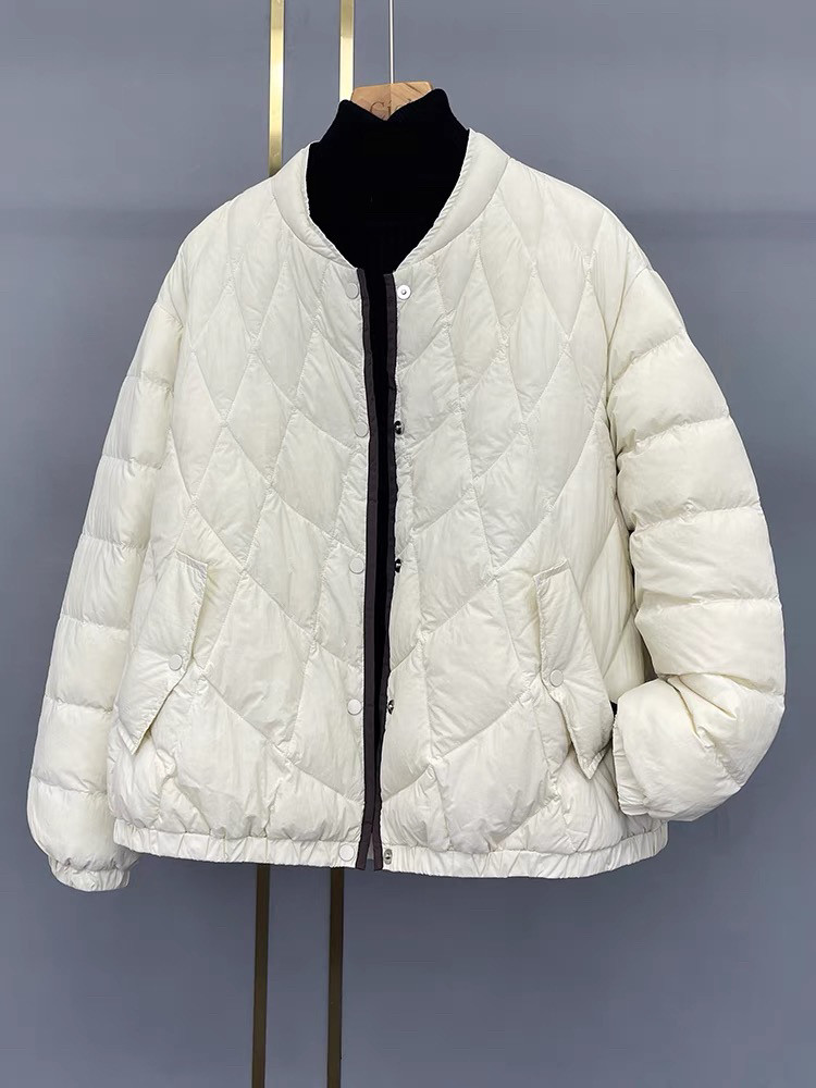 轻薄羽绒服女短款韩版宽松时尚棒球服菱格立领90白鸭绒外套