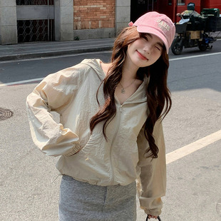 H872户外运动梭织防晒衣女春夏季 防紫外线速干防晒服连帽外套 薄款