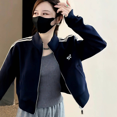 蓝色短款棒球服外套女款2025开春季新款爆款韩系休闲夹克开衫