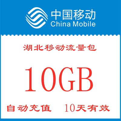 湖北移动流量包充值10GB手机全国通用流量包10天有效zx不可提速