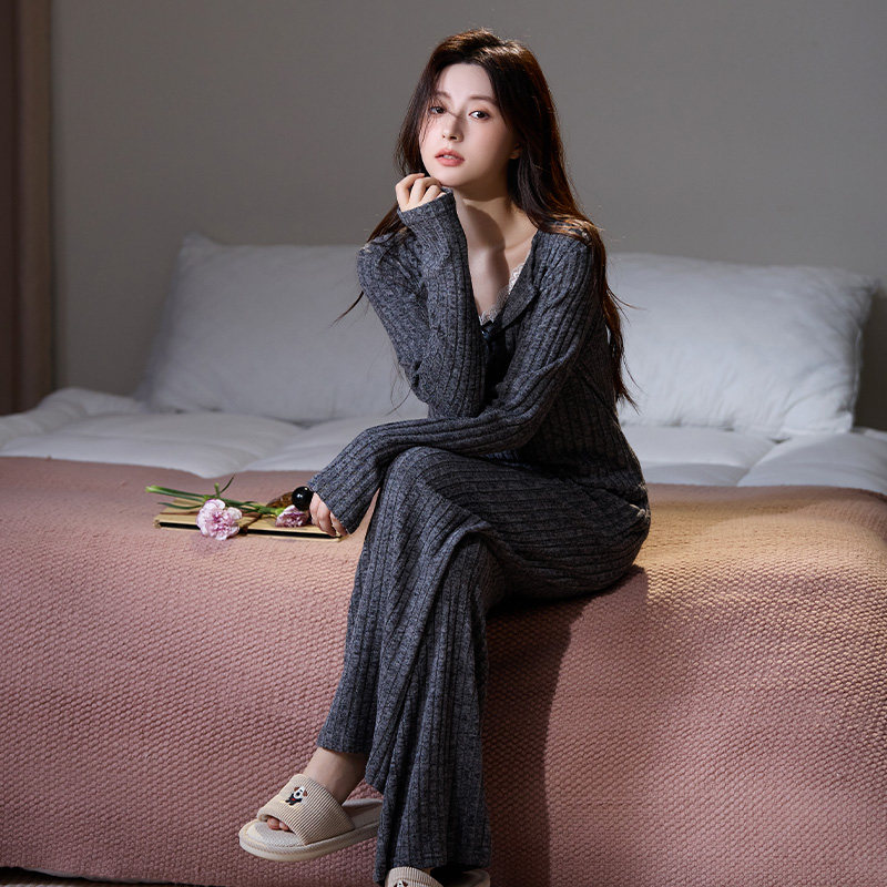 睡衣女春秋季长袖圆领家居服套装