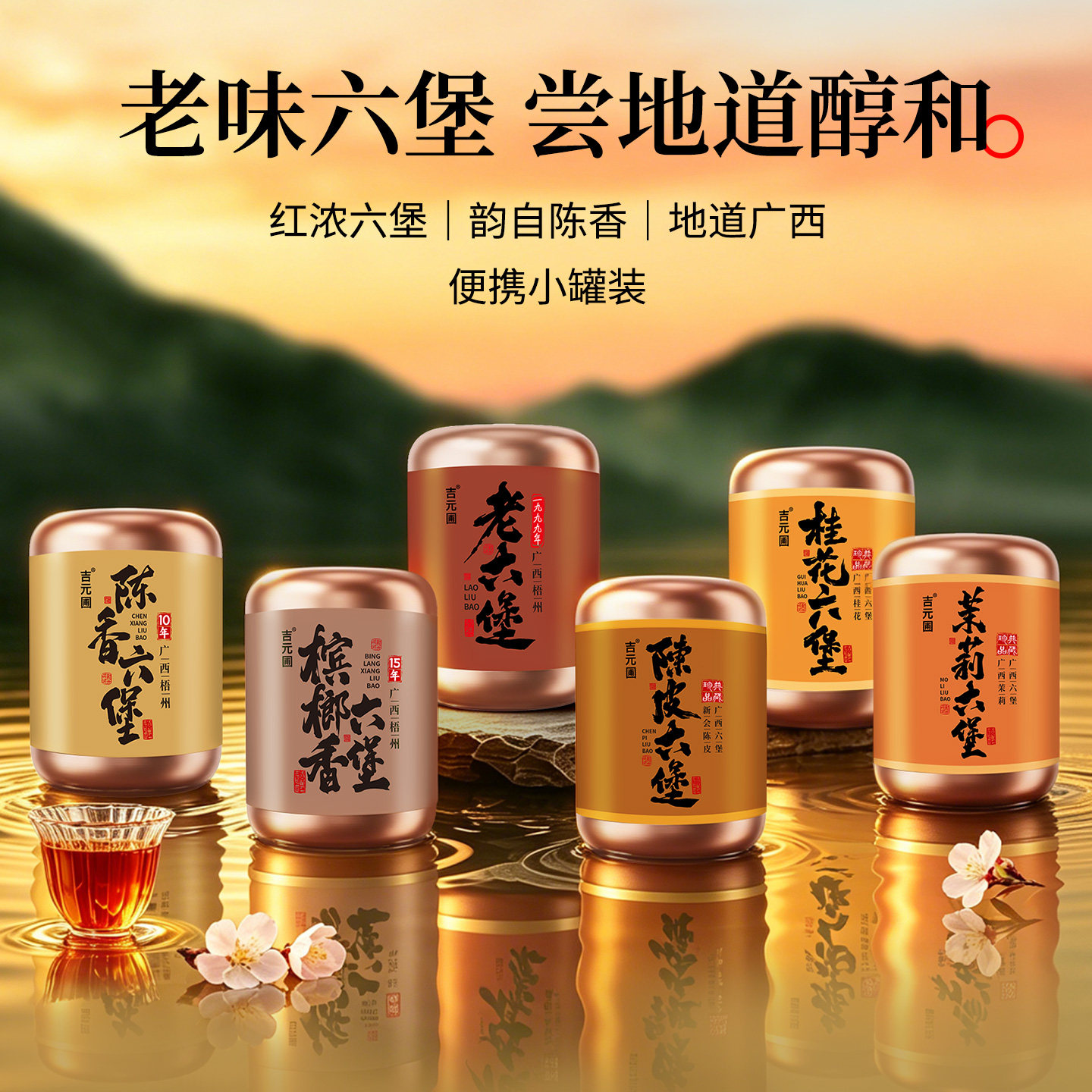 正宗广西梧州特产六堡茶陈皮桂花茉莉老六堡茶黑茶独立小罐试喝装