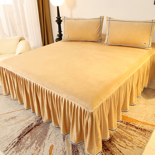 防滑秋冬新款 牛奶绒床裙床罩裙式 床垫套保护套1.8米1.5加厚三件套