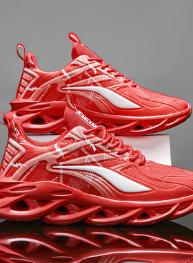 大码47男鞋新款春季透气运动跑步休闲刀锋红色本命年男士老爹鞋46