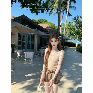 蕾丝格纹蝴蝶结燕麦色百搭针织吊带上衣 芝麻圈圈 迟伞伞26