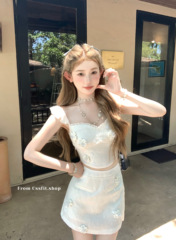 迟伞伞 sst系列 重工刺绣面料手工亮片花朵套装with系带连衣裙夏