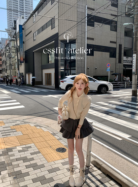 迟伞伞 古董大小姐 手工钩花衬衫领针织衫上衣sst灰色蛋糕短裙女