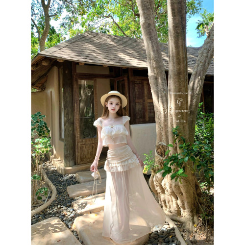 迟伞伞蕾丝短上衣褶皱长裙/短裙