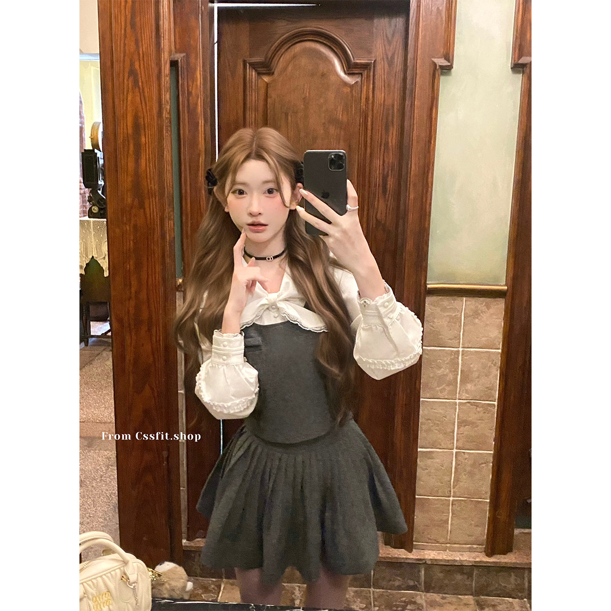 迟伞伞 藤校资优生 兔耳朵衬衫羊毛蝴蝶结马甲蓬蓬半裙时髦套装女,女装/女士精品,时尚套装,淘宝优惠券,粉丝福利购,淘宝优惠卷