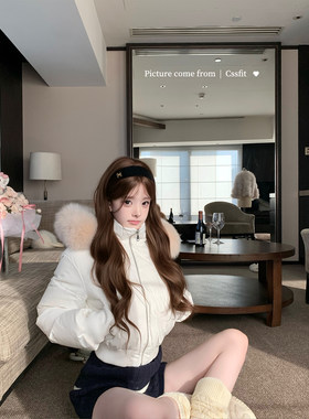 迟伞伞真狐狸毛领90白鸭绒羽绒服