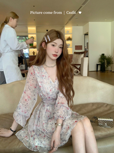 迟伞伞   清冷易碎～流光溢彩人鱼姬 定制烫金碎花连衣裙女