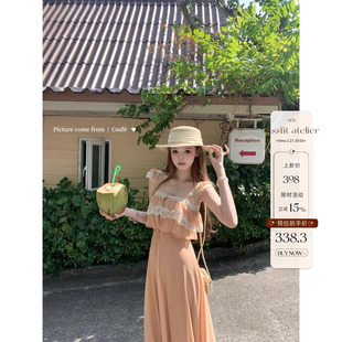 迟伞伞26/ss 亚庇日落 anna同款 ch1oe桃杏色/火龙果色连衣裙两色