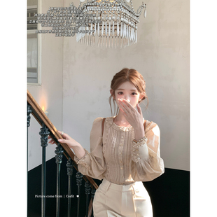 亚麻刺绣镂空蕾丝法式 风眠花 长袖 衬衫 两色入 迟伞伞26 上衣