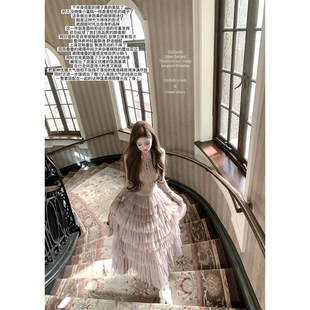 蕾丝拼接灰紫长裙套装 迟伞伞25 环保毛领系带针织衫 冬页诗篇