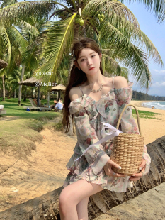 Spumoni 浪漫花园荷叶边2way连衣裙系带v领蛋糕裙夏 迟伞伞