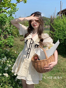 公主风短裙 格纹撞色蝴蝶结少女感连衣裙泡泡袖 迟伞伞 盛夏绵绵冰