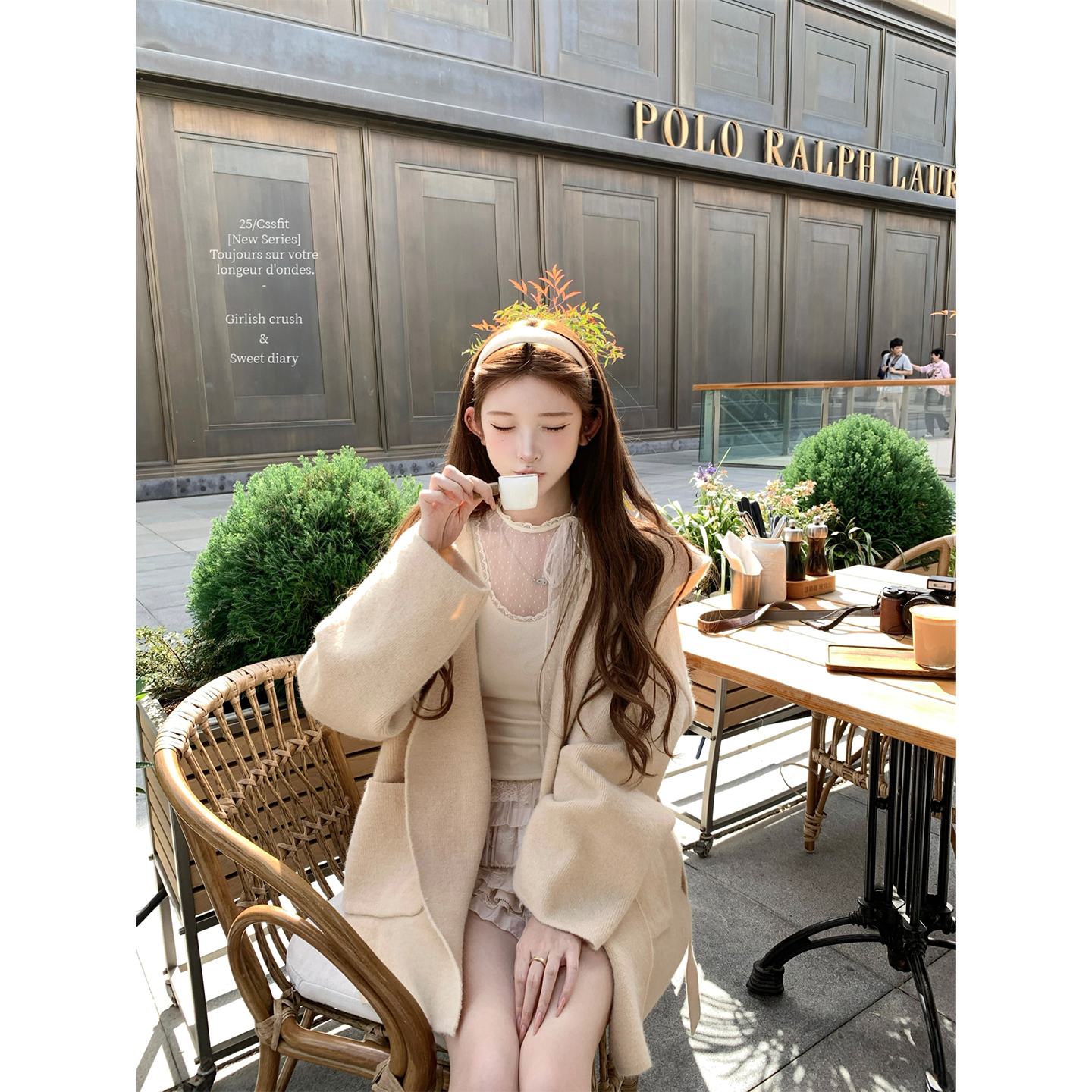 迟伞伞针织外套腰带宽松毛衣