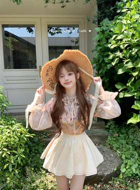 迟伞伞25/ss 玻璃花园 zim重工花鸟印花手工花朵系带衬衫气质上衣