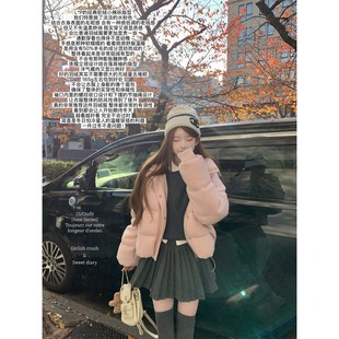 迟伞伞25/fw 夹心小羊羔 Lp羊毛毛呢90白鸭绒连帽收口羽绒服外套