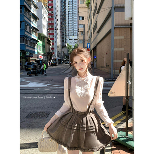 天丝手工花朵钉钻复古衬衫 牛津假日 羊毛薄呢背带裙 迟伞伞25