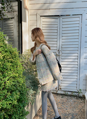 迟伞伞 25/ss My fiesta 珍珠彩铅80羊毛流苏小香风上衣新款套装