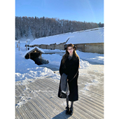 迟伞伞 冬令时女孩 手工羊毛双面呢黑色百搭气质长大衣简约外套