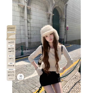 假两件木耳边简约气质针织上衣百搭长袖 珍妮奶油 迟伞伞25