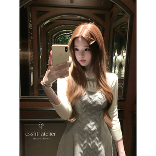 迟伞伞26/ss 雪夜游记 首尔私服～灰色麻花收腰针织背心裙短裙