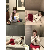 车厘子红蛋糕裙 糯糯雪饼 两色暗纹斜肩马海毛针织衫 迟伞伞26