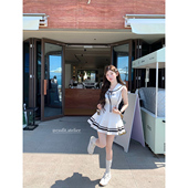 &长款 迟伞伞 系带收腰连衣裙短款 学院风海军领衬衫 夏 耶鲁甜心