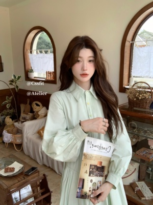 迟伞伞森林薄荷绿不规则连衣裙