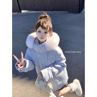 迟伞伞冰川蓝狐狸毛领羽绒服
