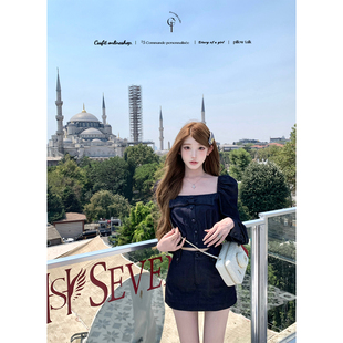 半裙气质套装 单宁备忘录 衬衫 古董牛仔色蝴蝶结长袖 迟伞伞26