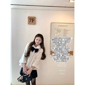 迟伞伞25 fw初雪邀请函 千金感蝴蝶结荷叶边彼得潘领环保皮草外套