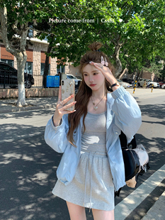 迟伞伞 运动少女出发 质感upup浅灰口袋卫裙松紧腰半身裙女