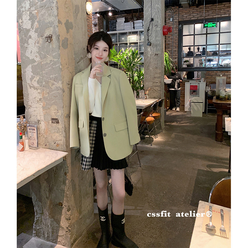 迟伞伞 里斯本天晴显白浅柠绿色西装外套女高级质感休闲外套