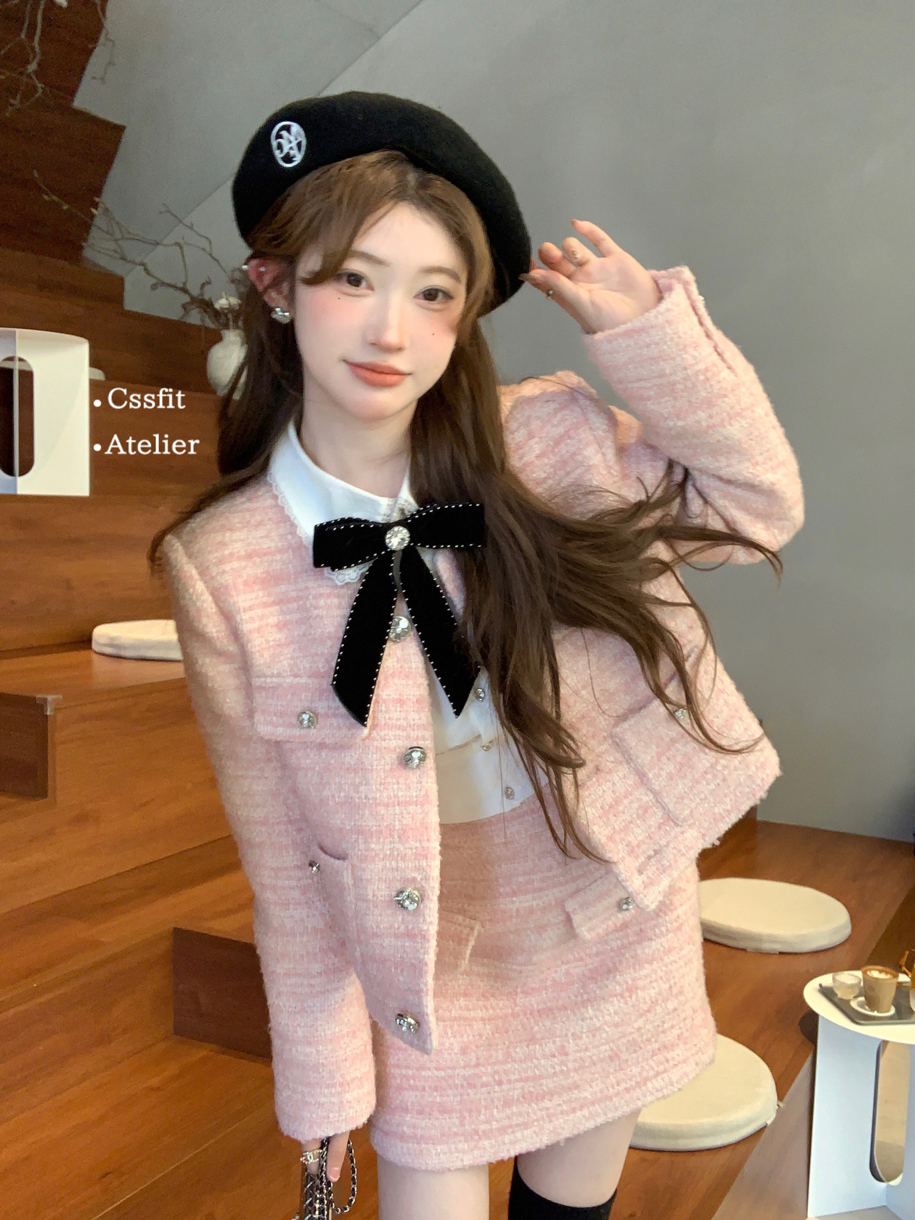 迟伞伞小香羊毛粗花呢套装