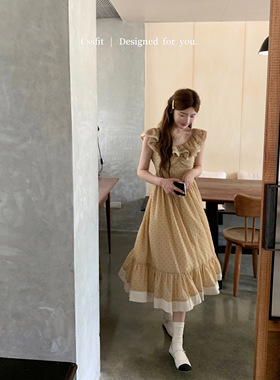 迟伞伞 25/ss  rivoli美术展 植绒波点2way系带法式长裙and短裙夏