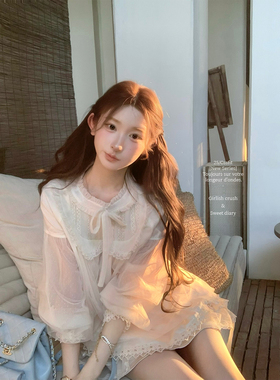 迟伞伞26/ss  糖霜仲夏夜 双层纱重工亮片波点肌理doll感衬衣上衣