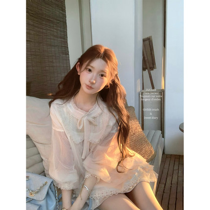 迟伞伞 25/ss  糖霜仲夏夜 双层纱重工亮片波点肌理doll感衬衣女