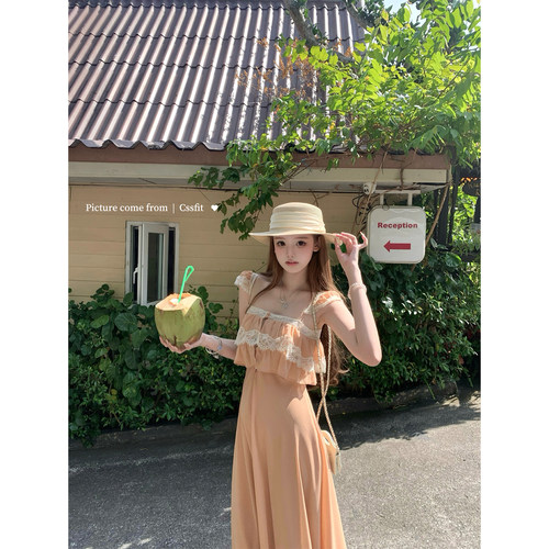 迟伞伞桃杏色/火龙果色连衣裙