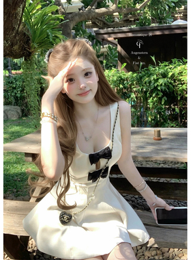 迟伞伞26/ss Rosy情愫 赵露思同款 jor*a黑白蝴蝶结无袖连衣裙