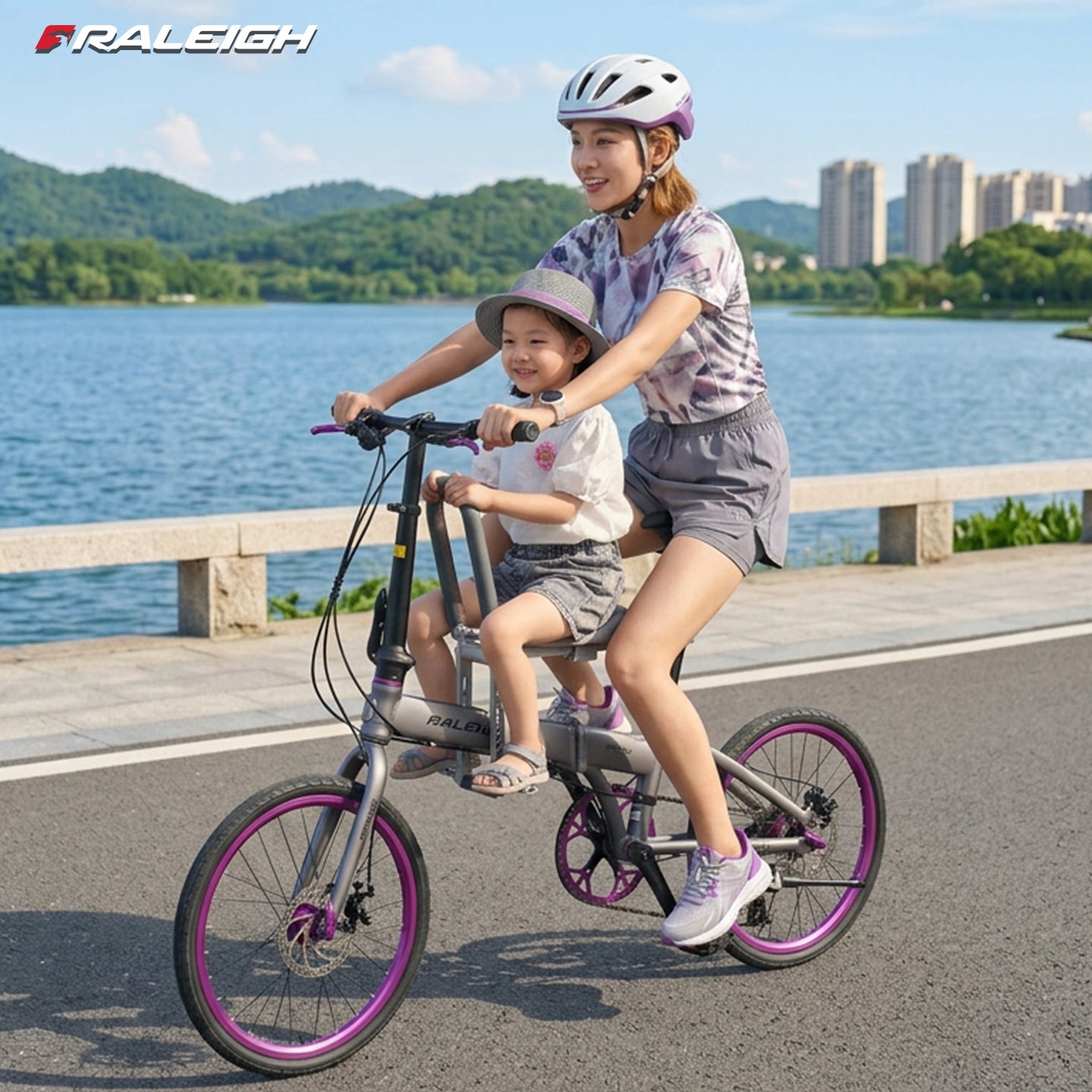 英国兰令亲子折叠自行车母子车城市通勤带娃禧玛诺变速油刹超轻